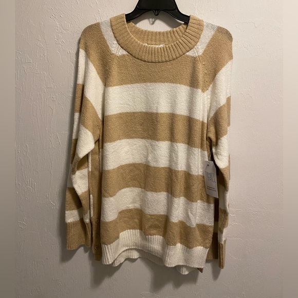 Time and Tru Sweaters - Time & Tru White and Brown Striped Long Sleeve Sweater Size XXL (20)